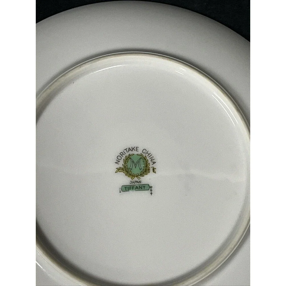 1930s Noritake Tiffany M‎ Bread Dessert Plate 6.75” Gold Trim Ivory Aqua Beige